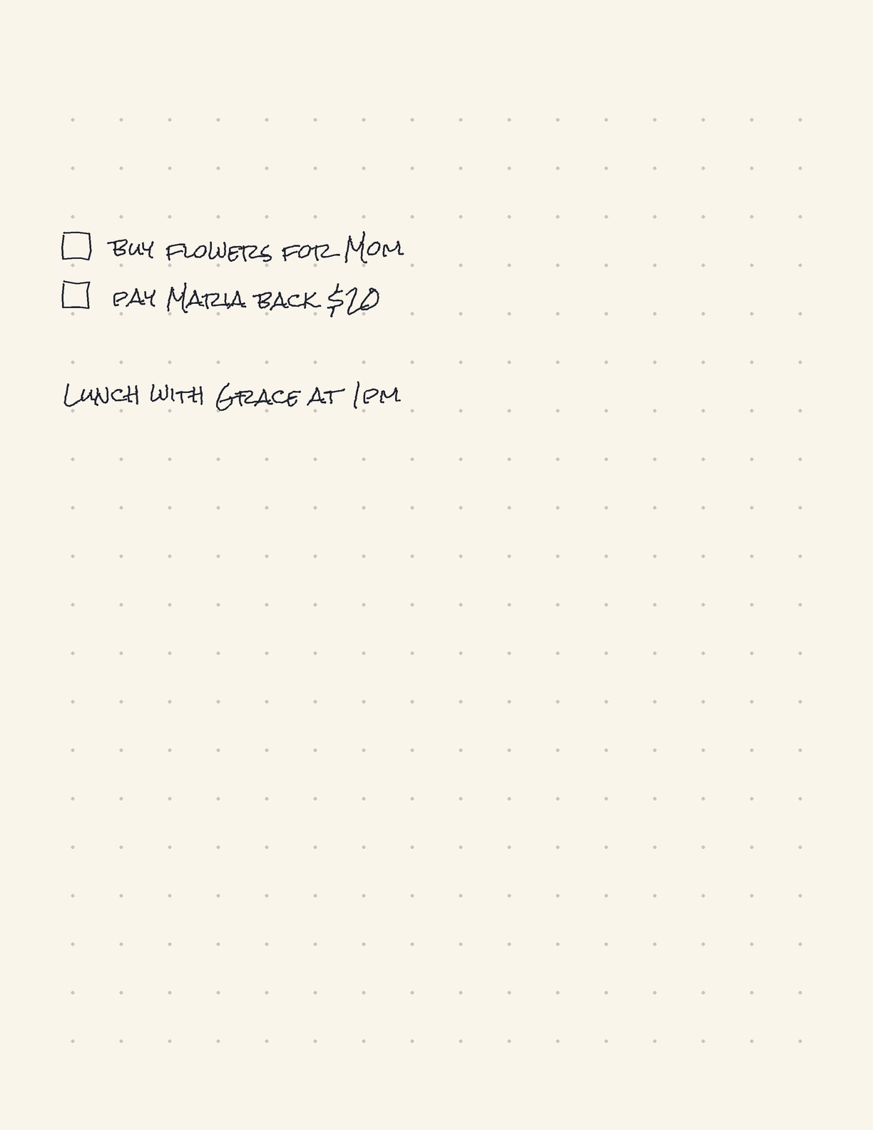 A planner page with two tasks and a lunch